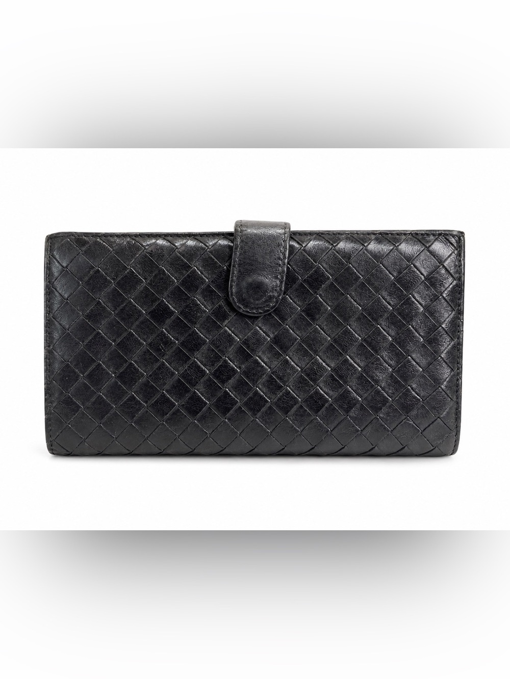 Vintage Bottega Veneta Intrecciato Black Leather  Wallet Clutch Made in Italy
